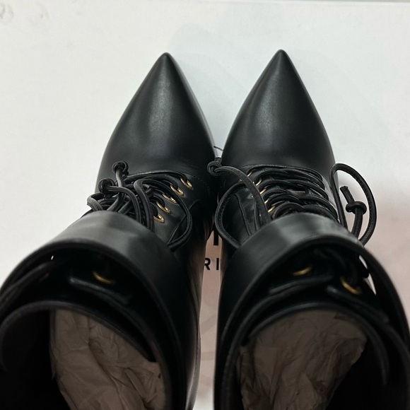 NIB Balmain Uria Leather Ankle Lace Zipper Buckle Boots Black Gold Heel 38 - Picture 9 of 16